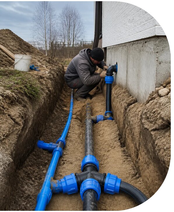 Монтаж наружного водопровода на участке под ключ в Сибае